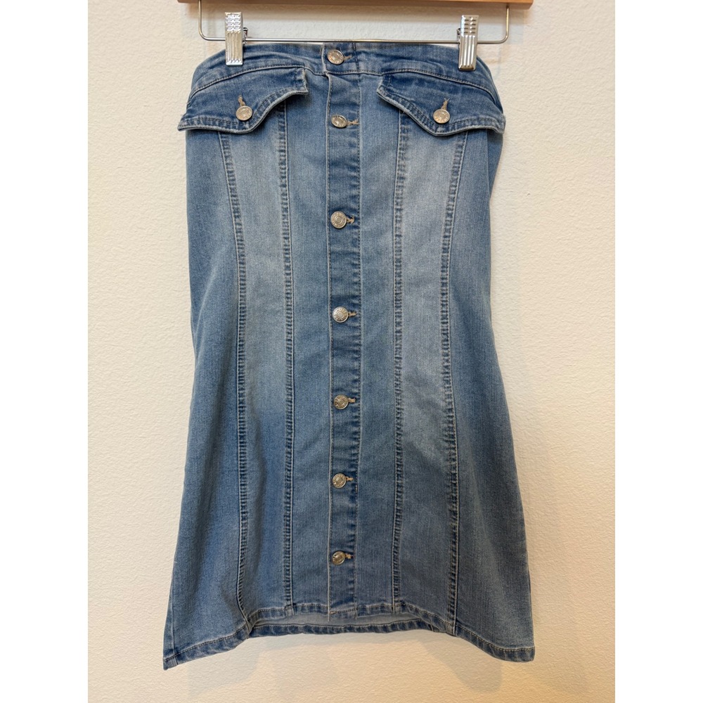 NWT‎ URBAN DAIZY Western Y2K Denim Button Front Smocked Back Strapless Dress S